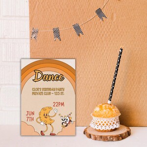 Groovy Vintage Birthday Invitation – Editable Canva Retro Moon Invite, Instant Download.