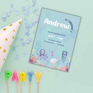 Sea‑Themed Boy Birthday Invitation – Editable Canva Ocean Kids Invite, Instant Download