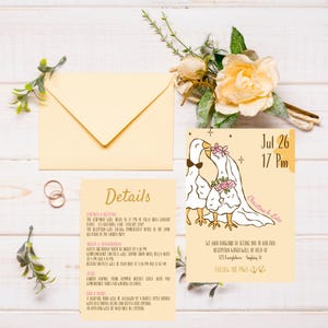 Cute Goose Wedding Invitation Bundle | Editable Template Set | RSVP + Details + Invite | Printable Canva Download | Modern Minimalist