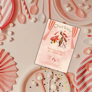 Circus Birthday Invitation for Girls - Vintage Red Theme - Editable Canva Template - Digital & Printable Invite
