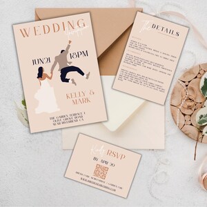 Modern Boho Wedding Invitation Bundle ,  Funny Groom , Canva Editable Template , Printable Set Invite, RSVP, Details , Instant Download.