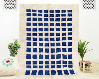 Blue Checkered Beni Ourain Rug: Handwoven Moroccan Berber Rug