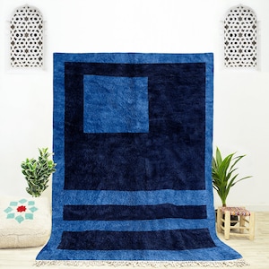 Blue Abstract Rug, Moroccan Wool Rug, Blue Beni Ourain Rug, Berber Area Rug, Blue Wool Rug, Modern Rug 9x12, Rug for Bedroom
