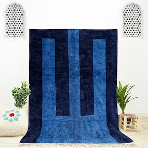 Blue Moroccan Rug, Beni Ourain Rug 9x12, Moroccan Shag Rug, Handmade Berber Rug, Moroccan Wool Rug, Rug for Living Room