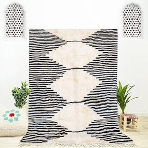 Handwoven Black Beni Ourain Wool Rug: Moroccan Geometric Rug