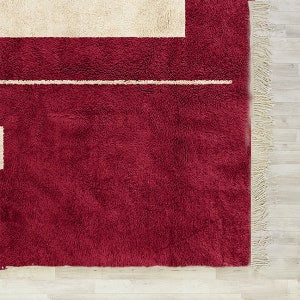 Handwoven Red Wool Rug: Abstract Moroccan Shag Design image 8