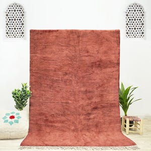 Modern Red Moroccan Rug, Soft Wool Carpet, Geometric Shag Rug, Red Beni Ourain Rug, Boho Chic Living Room Rug, 8x10 Red Area Rug