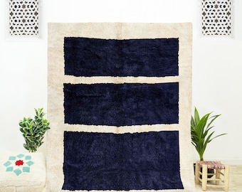 Handwoven Blue Geometric Rug: Moroccan Berber Style