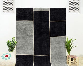 Gray Beni Ourain Rug: Abstract Moroccan Wool Area Rug