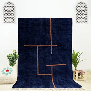 Blue Morocco Rug, Modern Rug for Living Room, Blue Rug Palette, Handwoven Berber Rug, Eco-friendly Rug Design