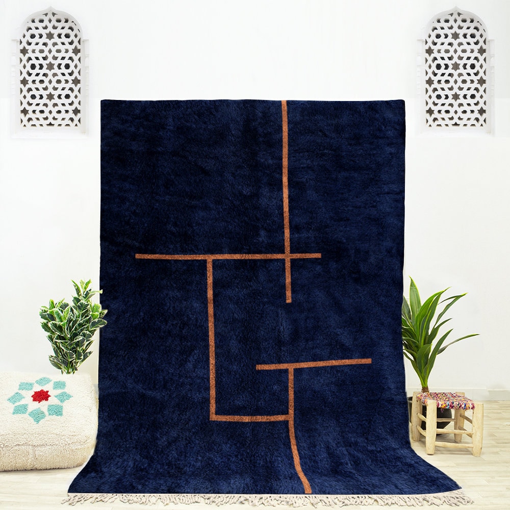 Blue Moroccan Berber Rug: Handwoven Modern Art Rug