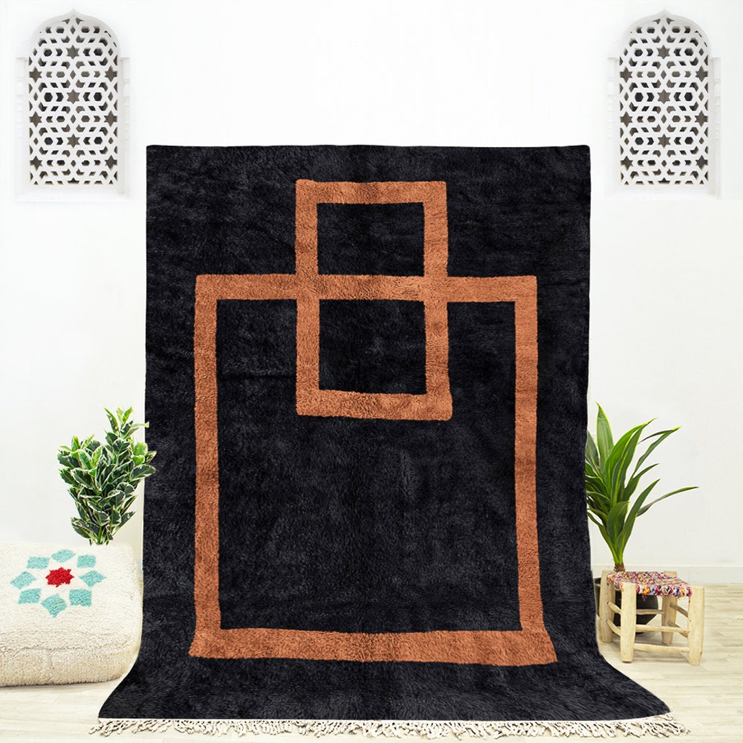Black Abstract Rug, Moroccan Rug, Black Rug 9x12, Handwoven Rug ...