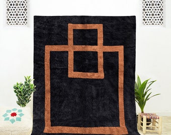 Black Abstract Rug, Moroccan Rug, Black Rug 9x12, Handwoven Rug, Geometric Rug, Moroccan Wool Rug, Black Area Rug