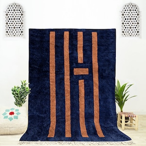 Blue Moroccan Rug, Handwoven Rug, Blue Abstract Rug, Beni Ourain Rug, Geometric Rug, Modern Rug, Moroccan Wool Rug, Blue Living Room Rug