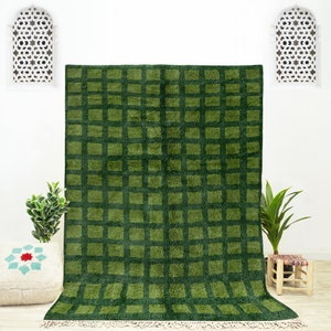 Sheepskin Beni Ourain Green and Green checkered rug