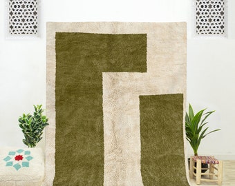Green Moroccan Rug | Earthy Wool Rug | Green Abstract Rug | Large Green Area Rug | Green Berber Rug | Green Living Room | Moroccan Area Rug
