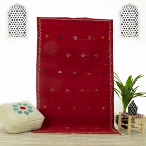 Marokkanischer Teppich - Marokkanischer Teppich - Handgemachter Teppich - Roter Teppich - Roter Teppich - Authentischer marokkanischer Teppich - Marokkanischer Kelim Teppich