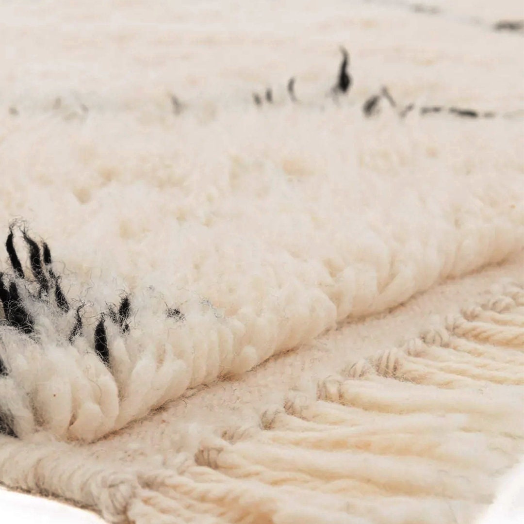 Tapis Berbère Marocain Beni Ourain – Laine, 2.8x6.2 Ft, Motif Géométrique, Fluffy