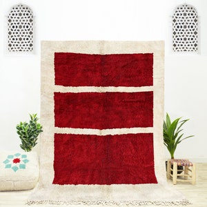 A handwoven red Abstract rug - Add this red Moroccan shag rug to your space - red area rug 8x10 - large red rug best as a living room rug