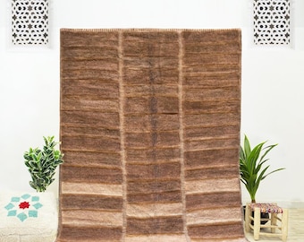 Handmade Brown Checkered Wool Rug: Moroccan Berber Style