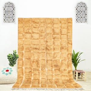 Yellow Moroccan Rug – Handwoven Moroccan Berber Rug – Textured Yellow Area Rug Design – Living Room Rug – Vintage Moroccan Shag Rug