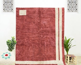 Roter Marokkanischer Teppich: Abstrakter Berber Teppich, Beni Ourain Design