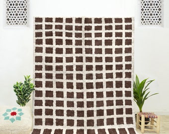 A Brown area Moroccan Beni Ourain checkerboard rug