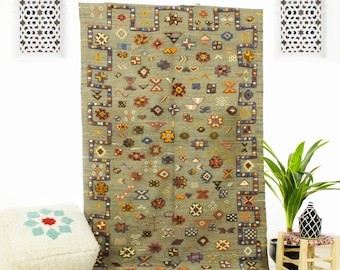 Brown Moroccan Kilim Rug: Handwoven Wool Geometric Rug