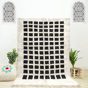 Black and White Checkered Wool Rug: Handwoven Moroccan Berber Rug