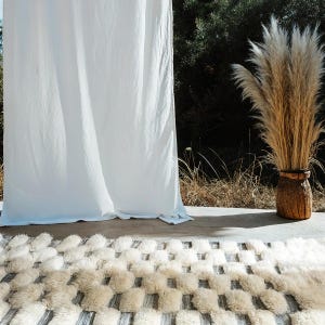 Off-white Moroccan Rug is a Handmade Checkered Rug with a Off-white Checkered Rug Pattern Handwoven Using Beni Ourain Rug Wool