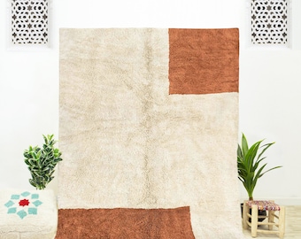 Brown Geometric Rug, Moroccan Rug, Shag Rug, Beni Ourain rug, Area Rug 8x10, Bedroom Rug