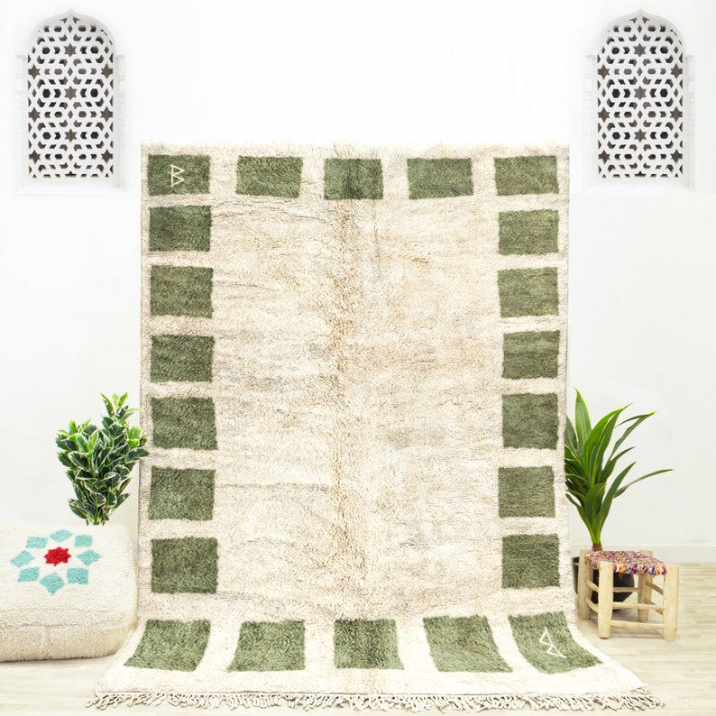 White and Green Checkered Custom Moroccan Rug Offwhite Etsy