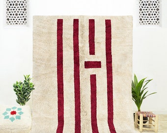 White Abstract Rug, Handmade Wool Rug, White Ourain Rug Rug, Moroccan Berber Rug, White Modern Rug, White Living Room Rug
