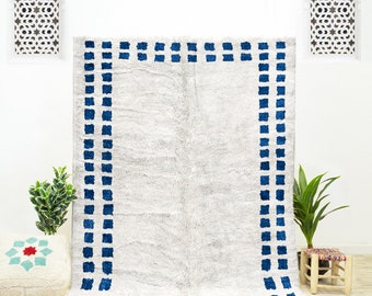 Sheepskin Moroccan Blue and White checkered rug