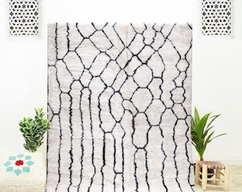 Moroccan Custom Off White Rug, Moroccan Shag Rug, Beni Ourain Geometric Rug, Rug for Living Room