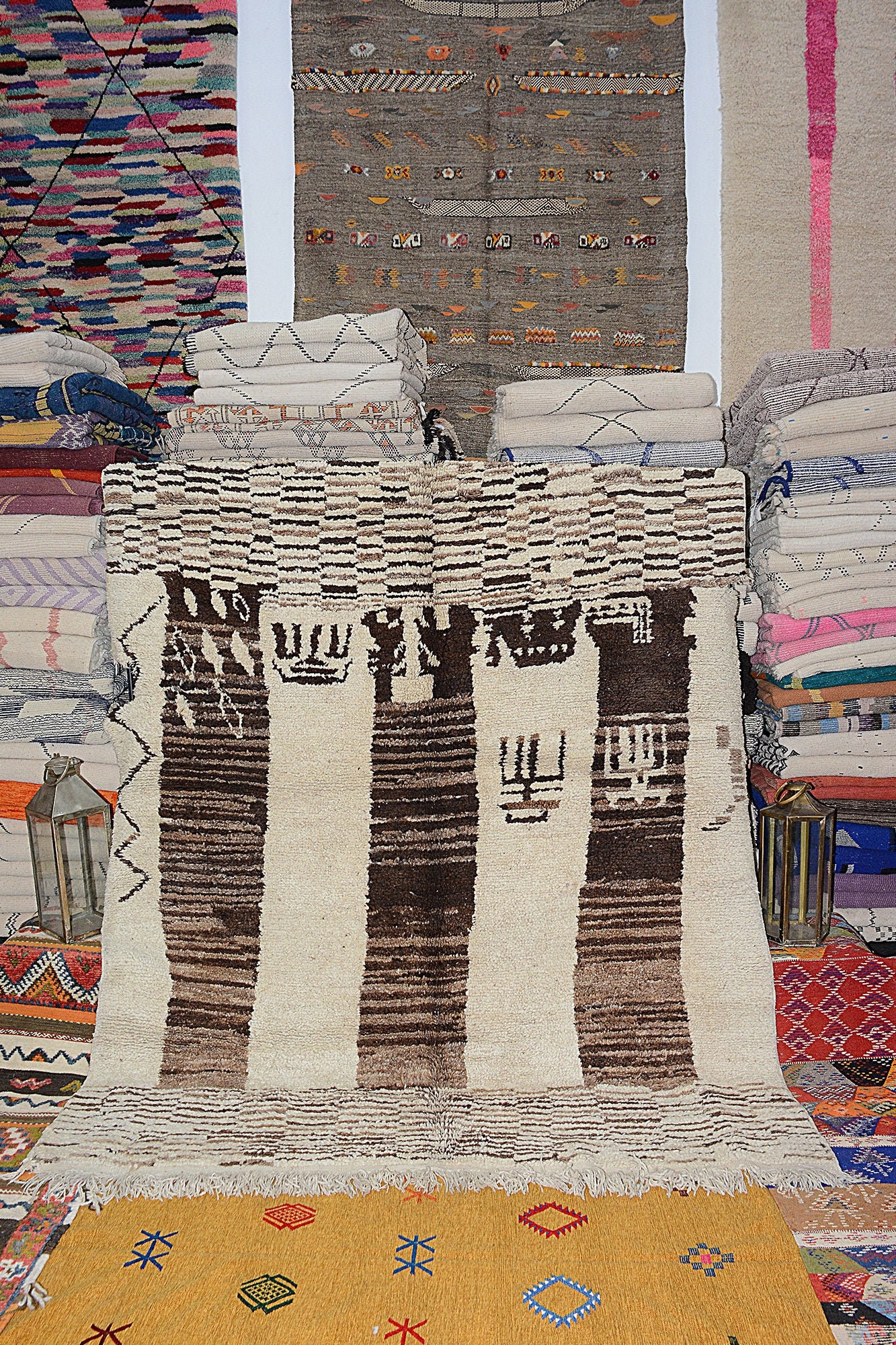 Grand Tapis Vintage - Tapis Marocain de Zone Boujaad Fait à La Main Marron 6.6x9.4 Authentique