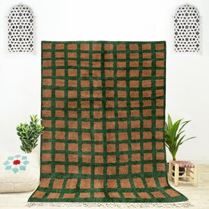 Handwoven Moroccan Checkered Rug: Wool Berber Beni Ourain Rug