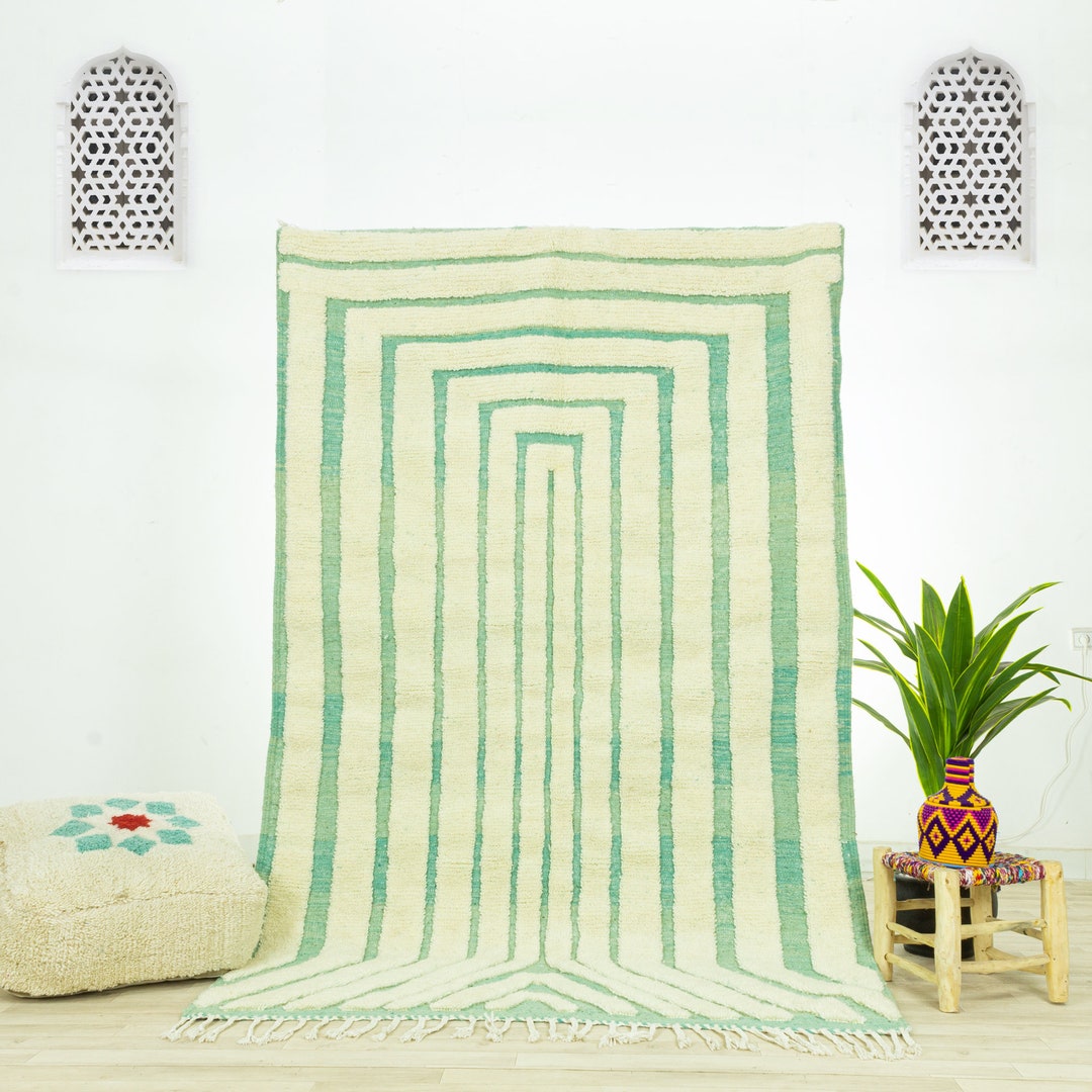 Greenarbic Rug Patterns Green Abstract Moroccan Rug: Handwoven Wool Berber Rug - Etsy