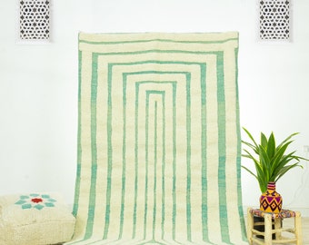 Green Abstract Moroccan Rug: Handwoven Wool Berber Rug