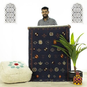 Handmade Blue Moroccan Kilim Rug: Flatwoven Wool Berber Rug