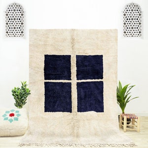 Handwoven Moroccan Shag Rug: Blue Abstract Wool Area Rug (9x12)