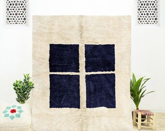 Handwoven Moroccan Shag Rug: Blue Abstract Wool Area Rug (9x12)