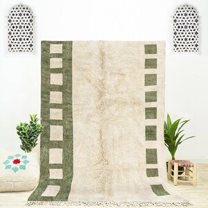 Handmade Moroccan Wool Rug: White Checkered Berber Area Rug