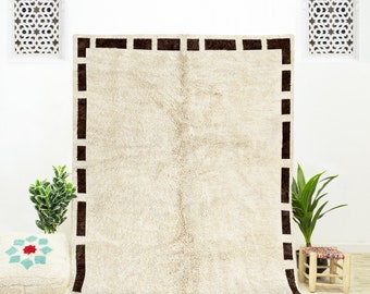 Geometrischer Teppich - Marokkanischer Shag Teppich - Brauner Teppich - Beni Ourain Teppich - Handgemachter Teppich - Teppich für Wohnzimmer