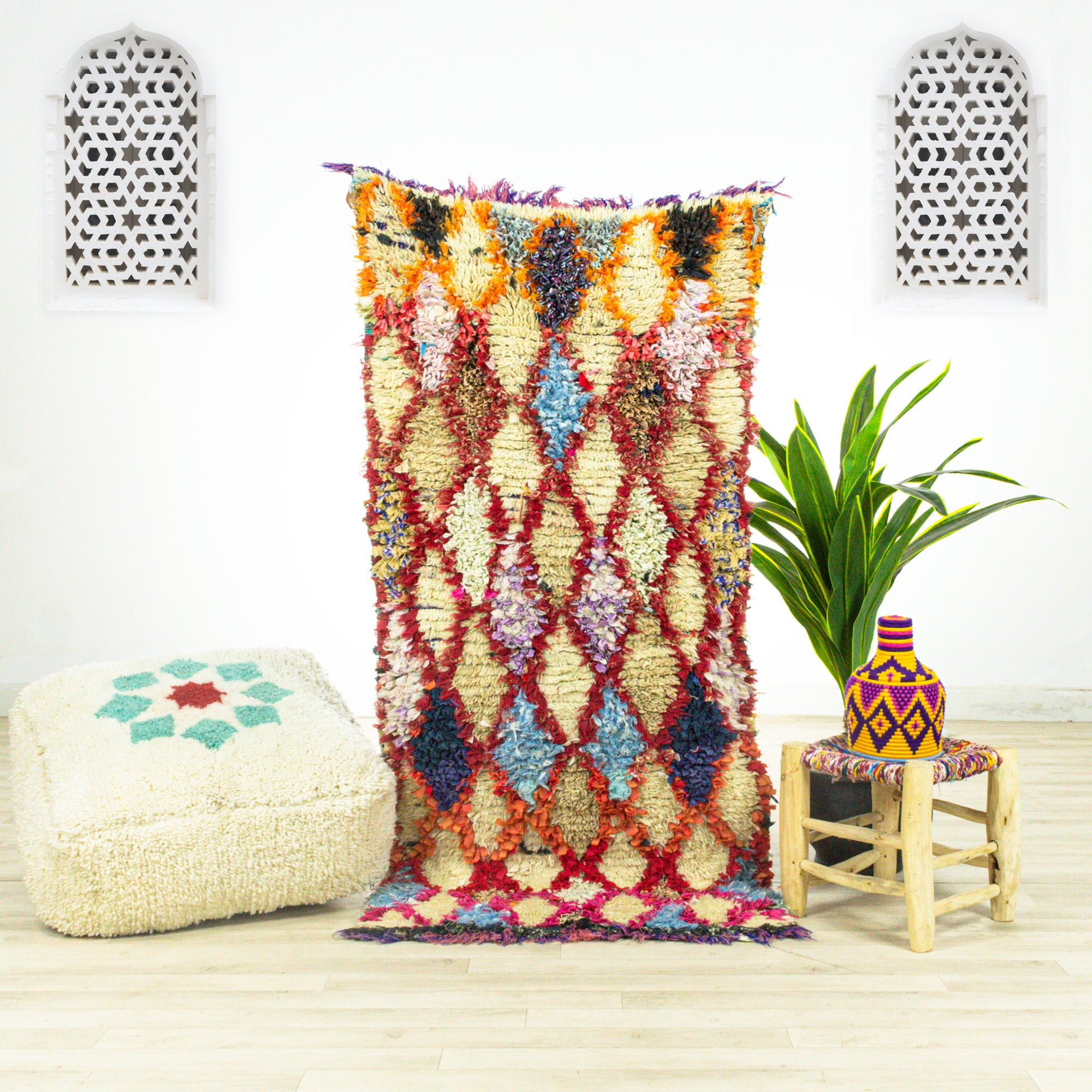 Petit Tapis Vintage - Tapis Marocain de Zone Fait à La Main Coloré 2.5x5.4 Authentique en Laine