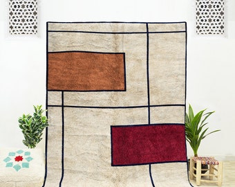 Contemporary Moroccan Rug, White Abstract Rug, Beni Ourain Rug, Handmade Wool Rug, Abstract Moroccan Rug Design