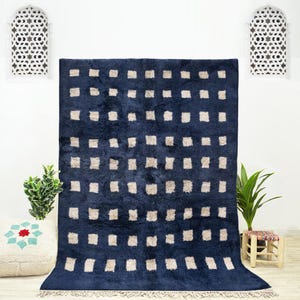 Blue Area Rug, Handmade Moroccan Wool Rug, Blue Beni Ourain Rug, 9x12 Area Rug, Boho Bedroom Rug, Geometric Living Room Rug, Contemporary