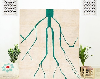 Off White Beni Ourain Wool Rug: Moroccan Berber Shag, Tree Design