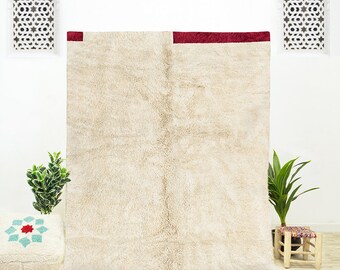 Handmade White Beni Ourain Rug is an Abstract Area Rug for Living Room or Bedroom with a Mid Century Modern Rug Design