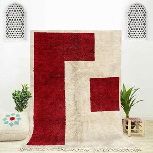 Red Moroccan Rug, Beni Ourain Rug, Area Rug 8x10, Abstract Rug, Shag Rug, Berber Rug